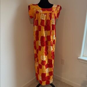 Vintage Made in Hawaii Elegant Red and Yellow Patchwork Maxi Dress